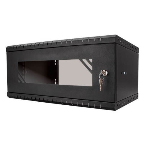 Riiulikapp 19" 4U, 450mm, Klaasuks, Must