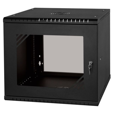 Rack Cabinet 19" 9U, 450mm Glass Door, Black