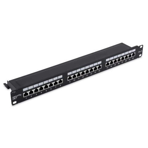 Patch paneel Cat6 UTP 24-Port RJ-45 19" 1U riiuliga