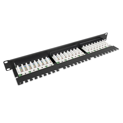 Patch paneel Cat6 UTP 24-Port RJ-45 19" 1U riiuliga