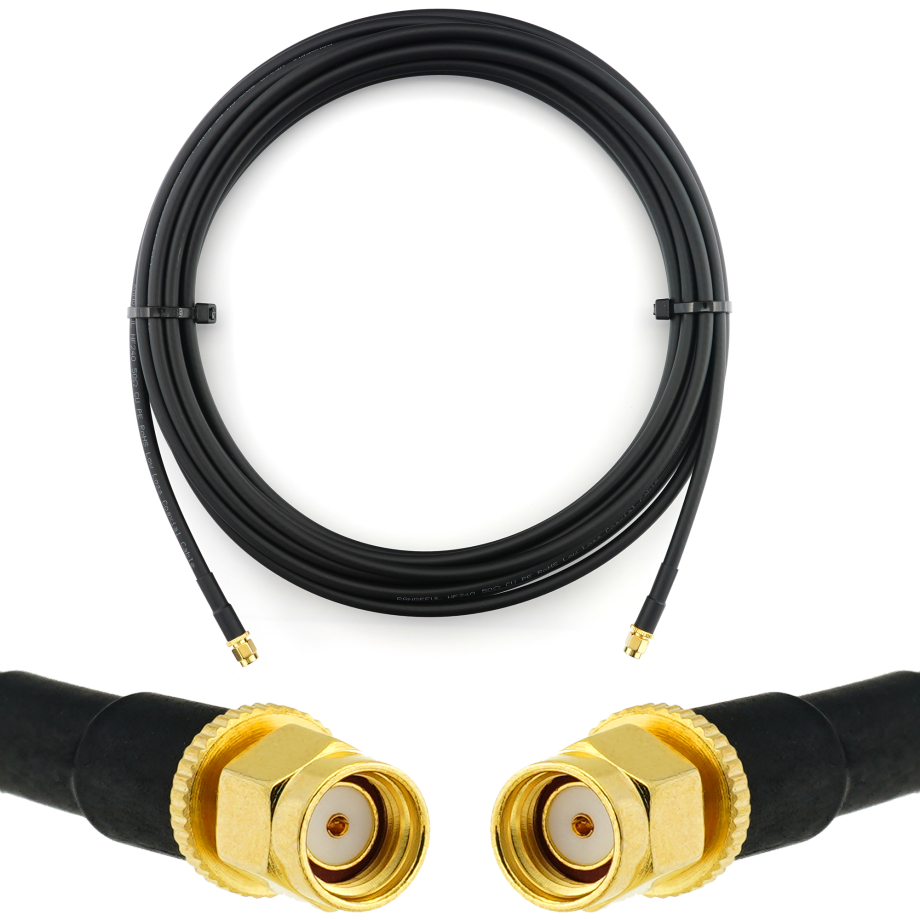 RP-SMA Male / RP-SMA Male 15m koaksiaalkaabel — HF240 (vastab LMR240)