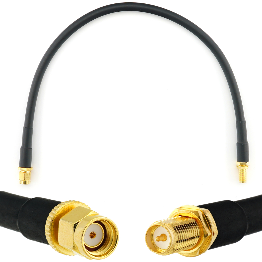 RP-SMA Male / RP-SMA Female 30cm koaksiaalkaabel — HF240 (vastab LMR240)