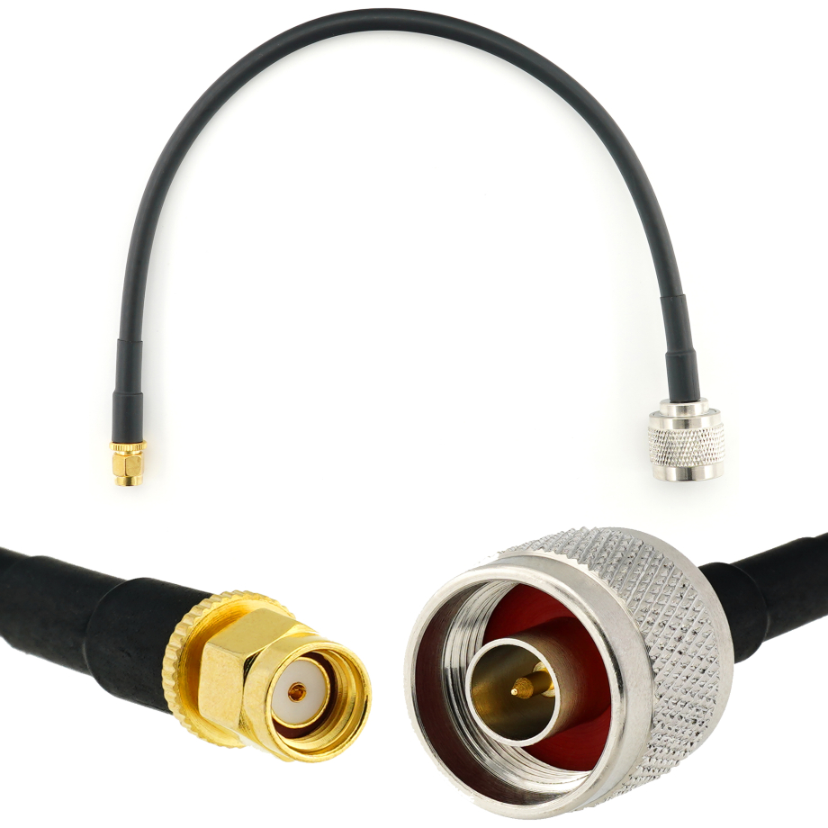 RP-SMA Male / N Male 30cm koaksiaalkaabel — HF240 (vastab LMR240)