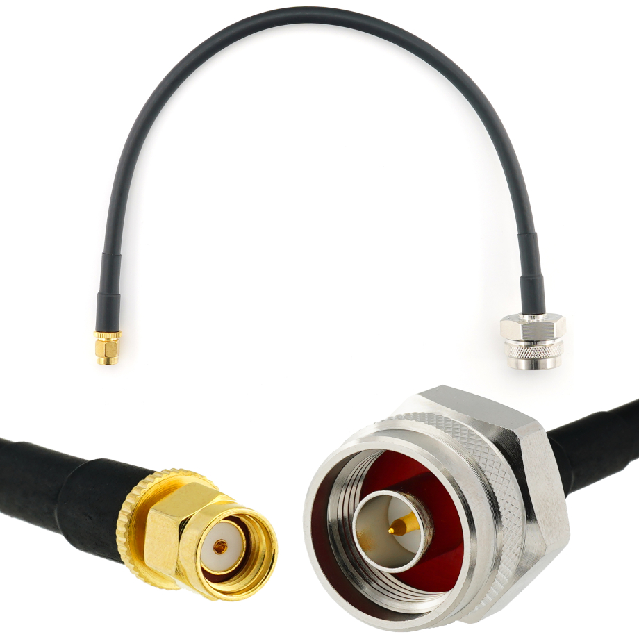 RP-SMA Male / N Male Hex 30cm koaksiaalkaabel — HF240 (vastab LMR240)